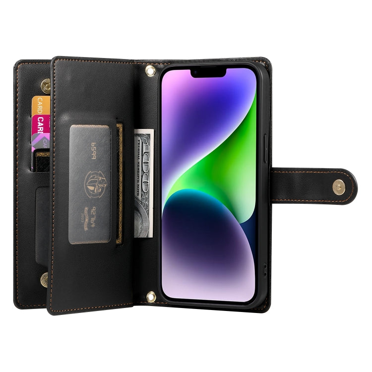 For iPhone 14 Plus Nine Card-slot Zipper Wallet Bag Leather Phone Case(Black) - iPhone 14 Plus Cases by buy2fix | Online Shopping UK | buy2fix