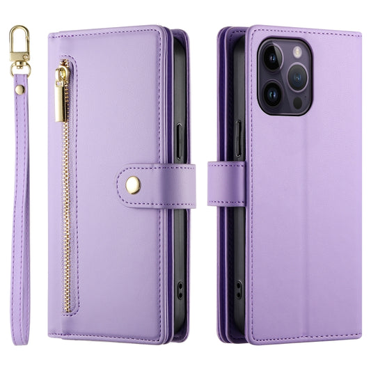 For iPhone 14 Pro Max Nine Card-slot Zipper Wallet Bag Leather Phone Case(Purple) - iPhone 14 Pro Max Cases by buy2fix | Online Shopping UK | buy2fix