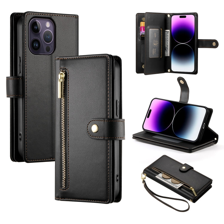 For iPhone 14 Pro Max Nine Card-slot Zipper Wallet Bag Leather Phone Case(Black) - iPhone 14 Pro Max Cases by buy2fix | Online Shopping UK | buy2fix