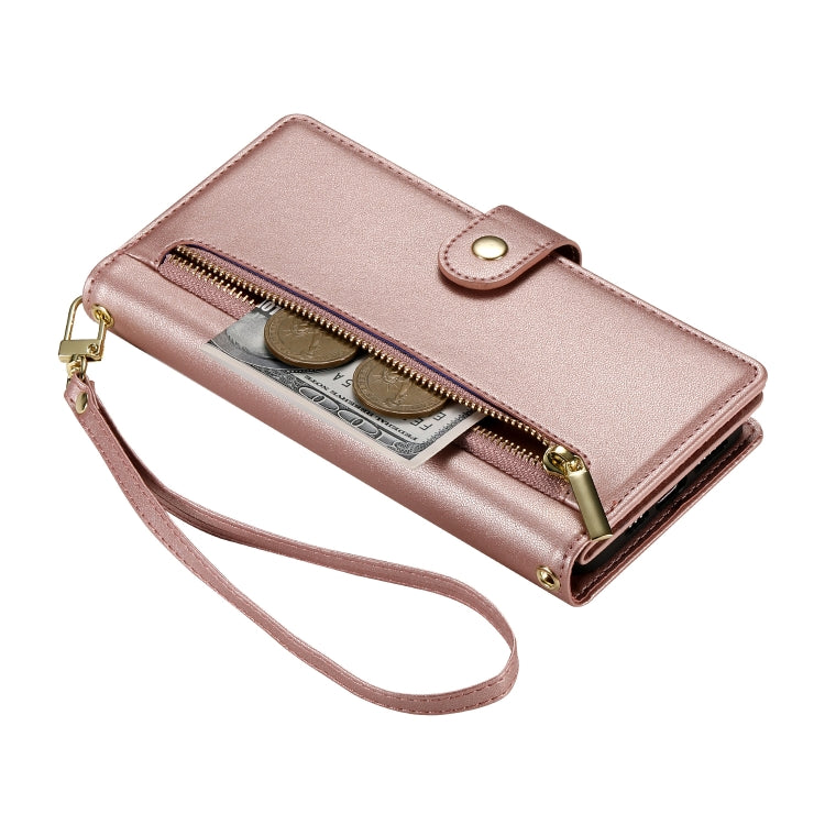 For iPhone 15 Pro Nine Card-slot Zipper Wallet Bag Leather Phone Case(Pink) - iPhone 15 Pro Cases by buy2fix | Online Shopping UK | buy2fix