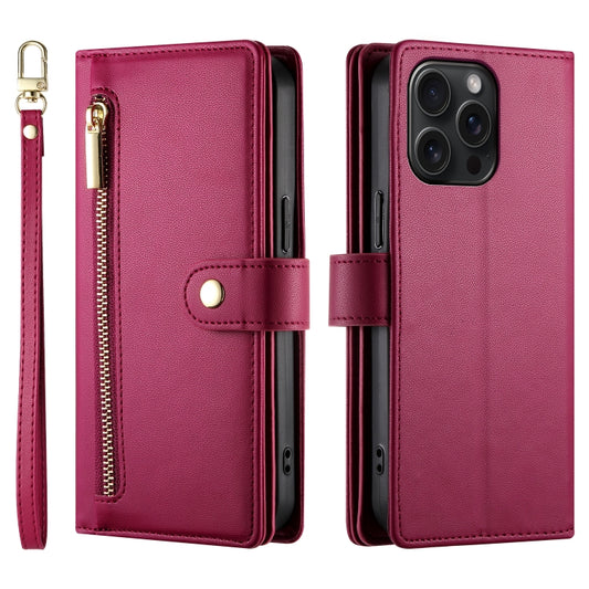 For iPhone 15 Pro Max Nine Card-slot Zipper Wallet Bag Leather Phone Case(Red) - iPhone 15 Pro Max Cases by buy2fix | Online Shopping UK | buy2fix