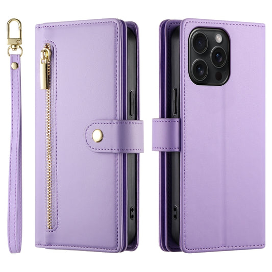 For iPhone 15 Pro Max Nine Card-slot Zipper Wallet Bag Leather Phone Case(Purple) - iPhone 15 Pro Max Cases by buy2fix | Online Shopping UK | buy2fix