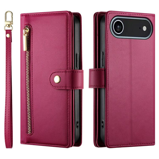 For iPhone Air Nine Card-slot Zipper Wallet Bag Leather Phone Case(Red) - iPhone Air Cases by buy2fix | Online Shopping UK | buy2fix