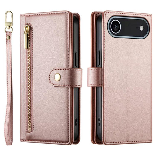 For iPhone Air Nine Card-slot Zipper Wallet Bag Leather Phone Case(Pink) - iPhone Air Cases by buy2fix | Online Shopping UK | buy2fix