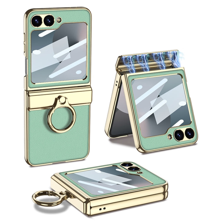 For Samsung Galaxy Z Flip6 / Flip7 FE GKK Integrated Electroplated Litchi Texture Leather Phone Case with Ring(Green) - Galaxy Z Flip6 5G Cases by GKK | Online Shopping UK | buy2fix
