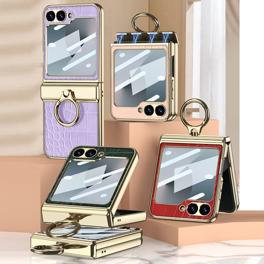 For Samsung Galaxy Z Flip7 FE / Flip6 GKK Integrated Electroplated Crocodile Texture Leather Phone Case with Ring(Python Texture) by GKK