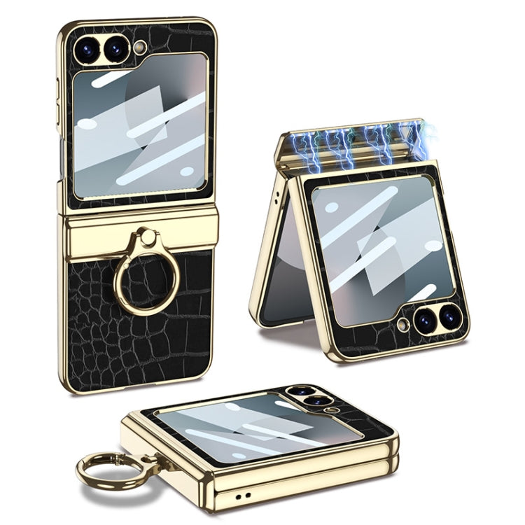 For Samsung Galaxy Z Flip6 / Flip7 FE GKK Integrated Electroplated Crocodile Texture Leather Phone Case with Ring(Black) - Galaxy Z Flip6 5G Cases by GKK | Online Shopping UK | buy2fix
