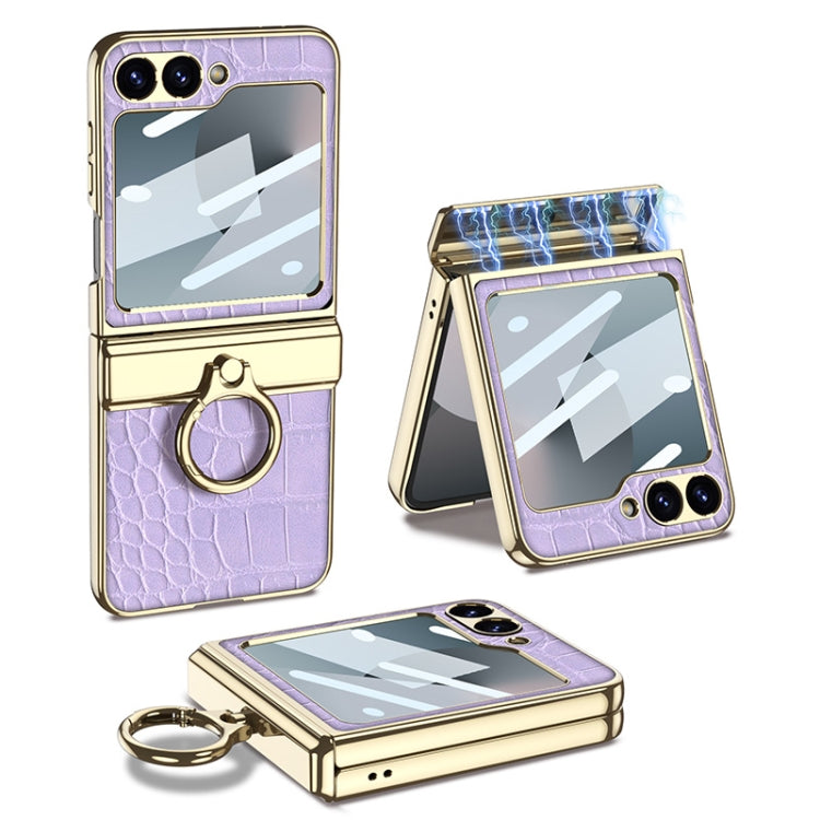 For Samsung Galaxy Z Flip6 / Flip7 FE GKK Integrated Electroplated Crocodile Texture Leather Phone Case with Ring(Purple) - Galaxy Z Flip6 5G Cases by GKK | Online Shopping UK | buy2fix