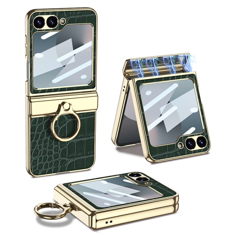 For Samsung Galaxy Z Flip6 / Flip7 FE GKK Integrated Electroplated Crocodile Texture Leather Phone Case with Ring(Green) - Galaxy Z Flip6 5G Cases by GKK | Online Shopping UK | buy2fix