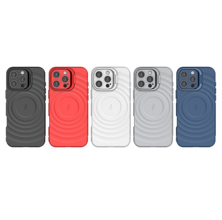 For iPhone 16 Pro Max Lens Frame Bracket Corrugated MagSafe Phone Case(Grey) by buy2fix