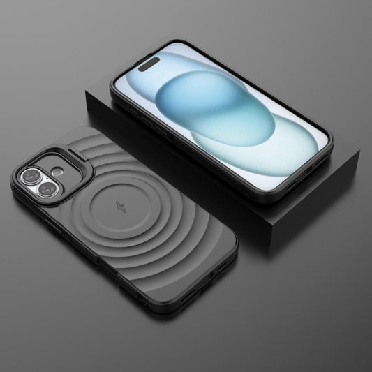 For iPhone 16 Plus Lens Frame Bracket Corrugated MagSafe Phone Case(Black) by buy2fix