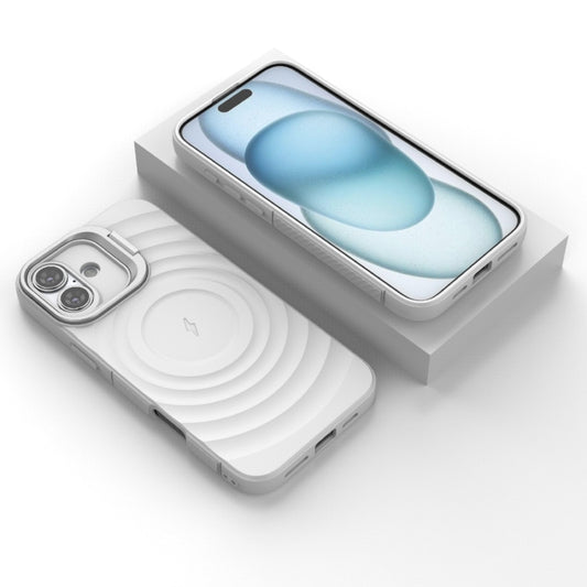 For iPhone 16 Plus Lens Frame Bracket Corrugated MagSafe Phone Case(White) by buy2fix