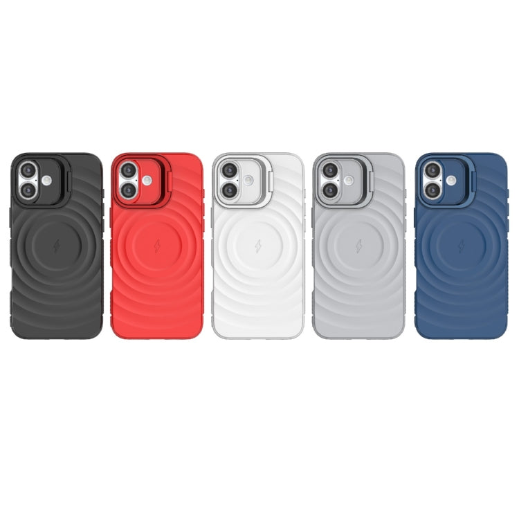 For iPhone 16 Plus Lens Frame Bracket Corrugated MagSafe Phone Case(Dark Blue) by buy2fix