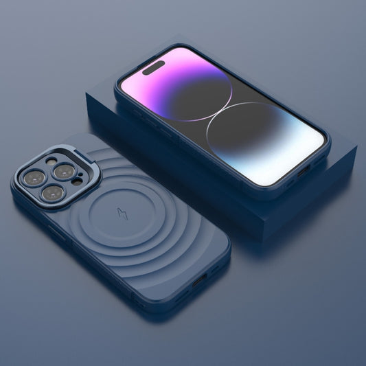 For iPhone 15 Pro Lens Frame Bracket Corrugated MagSafe Phone Case(Dark Blue) by buy2fix