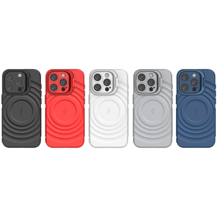 For iPhone 15 Pro Lens Frame Bracket Corrugated MagSafe Phone Case(Dark Blue) by buy2fix