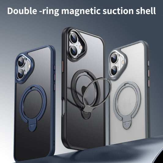 For iPhone 16 Plus Double Ring MagSafe Magnetic Holder Phone Case(Matte Black) by buy2fix