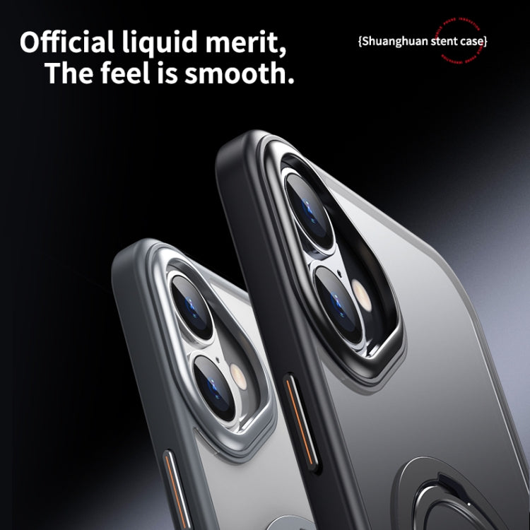 For iPhone 16 Plus Double Ring MagSafe Magnetic Holder Phone Case(Matte Grey) by buy2fix