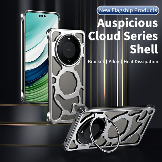 For Huawei Mate 60 Pro+ Auspicious Cloud Series MagSafe Metal Phone Case with Bracket(Grey) - Huawei Cases by buy2fix | Online Shopping UK | buy2fix