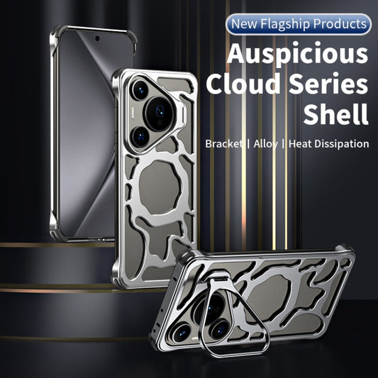 For Huawei Pura 70 Ultra Auspicious Cloud Series MagSafe Metal Phone Case with Bracket(Grey) - Huawei Cases by buy2fix | Online Shopping UK | buy2fix