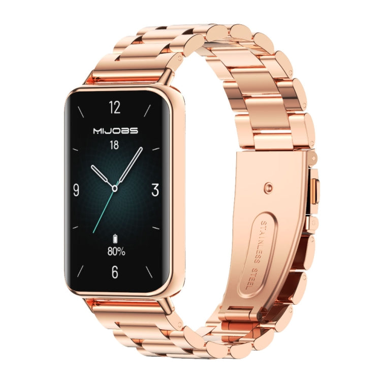 For Honor Band 10 / 9 MIJOBS Three-Beads Stainless Steel Watch Band(Rose Gold) - Watch Bands by MIJOBS | Online Shopping UK | buy2fix