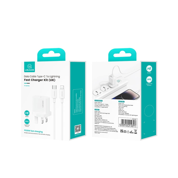 USAMS CC227 20W Fast Charging Charger Set, USB-C / Type-C to 8 Pin(UK Plug) by USAMS
