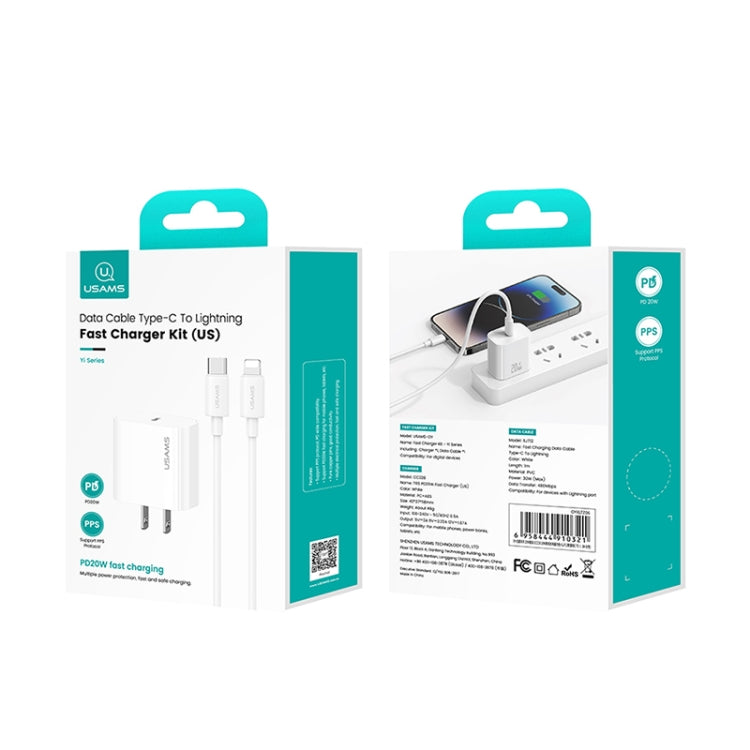 USAMS CC228 20W Fast Charging Charger Set, USB-C / Type-C to 8 Pin(US Plug) by USAMS