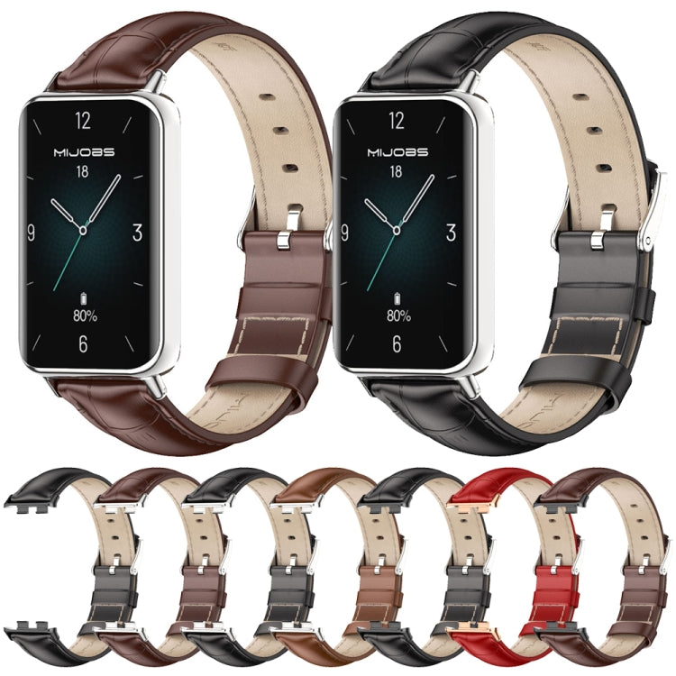 For Honor Band 10 / 9 MIJOBS Cowhide Leather Watch Band(Brown Silver) by MIJOBS