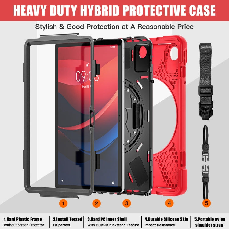 For Lenovo Tab M11 /Xiaoxin Pad 11 2024 Rotatable Holder Silicone Hybrid PC Tablet Case with Shoulder Strap(Red) - Lenovo by buy2fix | Online Shopping UK | buy2fix