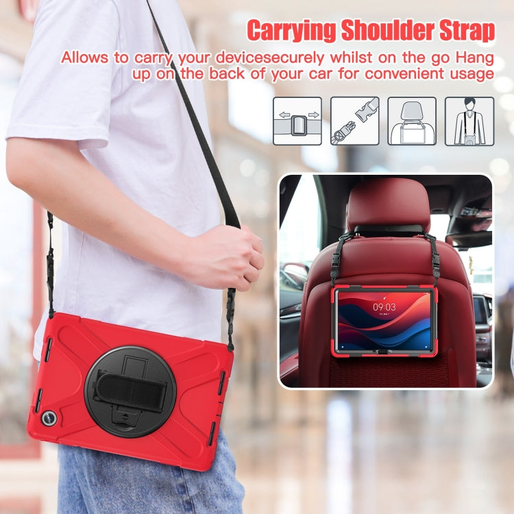 For Lenovo Tab M11 /Xiaoxin Pad 11 2024 Rotatable Holder Silicone Hybrid PC Tablet Case with Shoulder Strap(Red) - Lenovo by buy2fix | Online Shopping UK | buy2fix