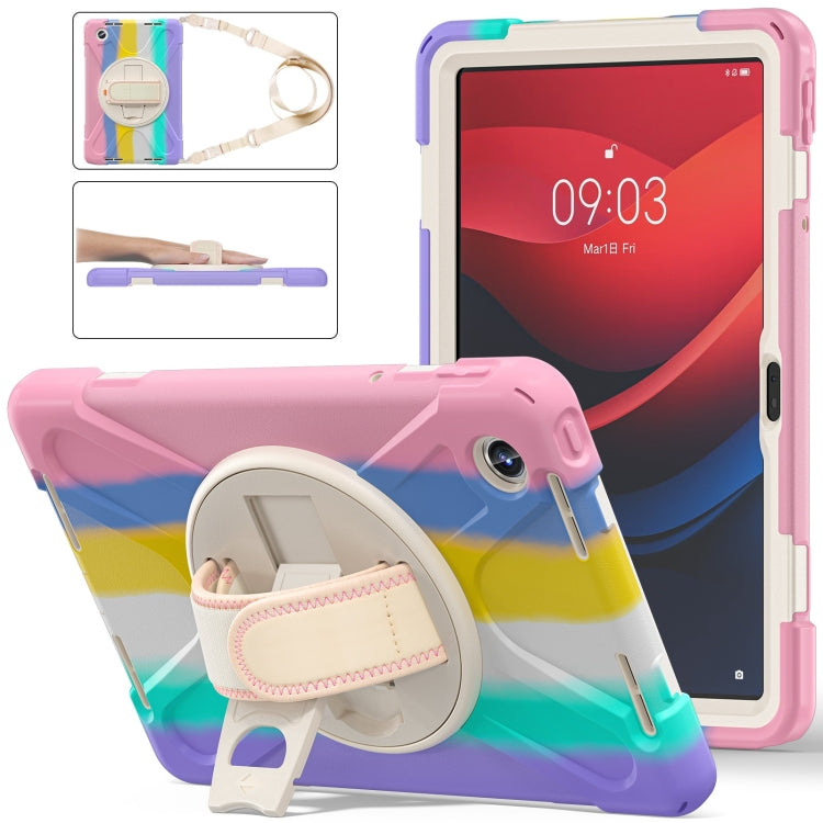 For Lenovo Tab M11 /Xiaoxin Pad 11 2024 Rotatable Holder Silicone Hybrid PC Tablet Case with Shoulder Strap(Colorful Pink) - Lenovo by buy2fix | Online Shopping UK | buy2fix