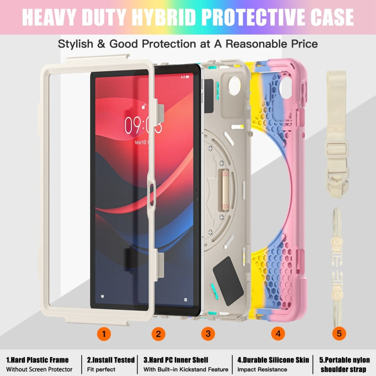 For Lenovo Tab M11 /Xiaoxin Pad 11 2024 Rotatable Holder Silicone Hybrid PC Tablet Case with Shoulder Strap(Colorful Pink) - Lenovo by buy2fix | Online Shopping UK | buy2fix