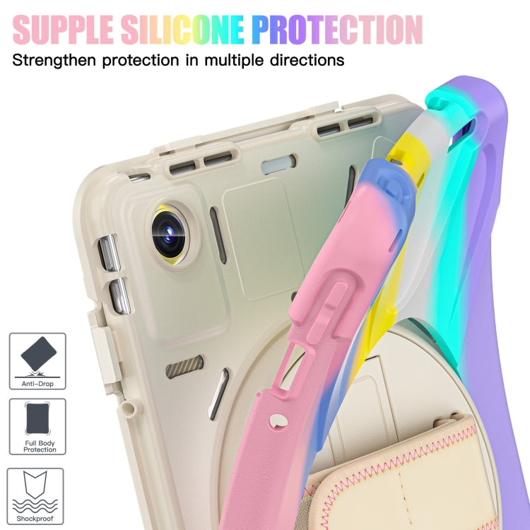 For Lenovo Tab M11 /Xiaoxin Pad 11 2024 Rotatable Holder Silicone Hybrid PC Tablet Case with Shoulder Strap(Colorful Pink) - Lenovo by buy2fix | Online Shopping UK | buy2fix