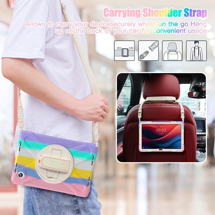 For Lenovo Tab M11 /Xiaoxin Pad 11 2024 Rotatable Holder Silicone Hybrid PC Tablet Case with Shoulder Strap(Colorful Pink) - Lenovo by buy2fix | Online Shopping UK | buy2fix