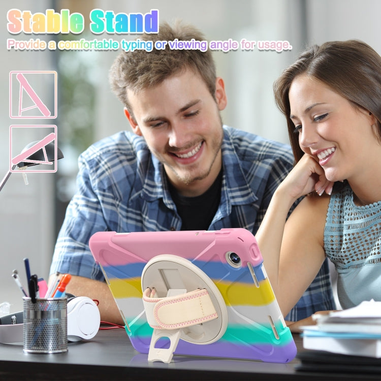 For Lenovo Tab M11 /Xiaoxin Pad 11 2024 Rotatable Holder Silicone Hybrid PC Tablet Case with Shoulder Strap(Colorful Pink) - Lenovo by buy2fix | Online Shopping UK | buy2fix