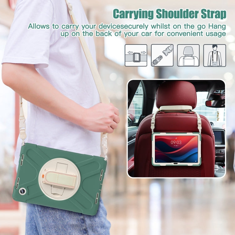 For Lenovo Tab M11 /Xiaoxin Pad 11 2024 Rotatable Holder Silicone Hybrid PC Tablet Case with Shoulder Strap(Emerald Green) - Lenovo by buy2fix | Online Shopping UK | buy2fix