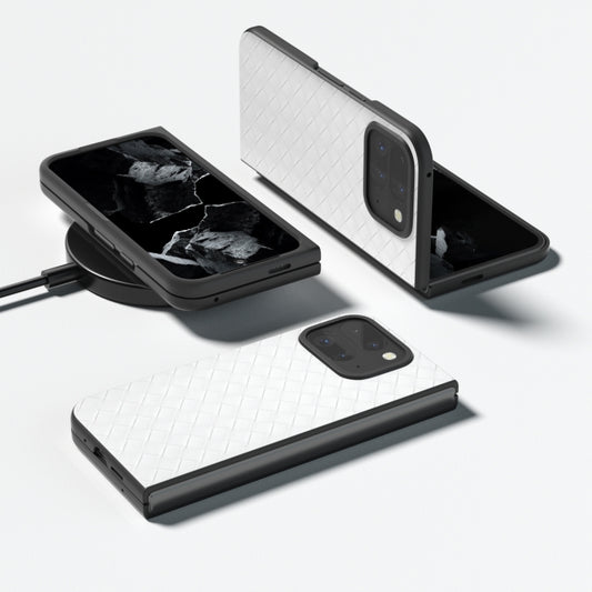 For Google Pixel 9 Pro Fold Black Frame Woven Texture PU Phone Case(White) by buy2fix