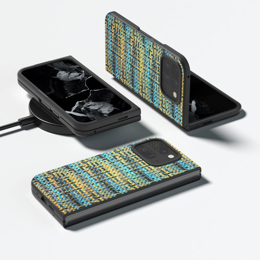 For Google Pixel 9 Pro Fold Black Frame Color Lattice Texture PU Phone Case(Gold) by buy2fix