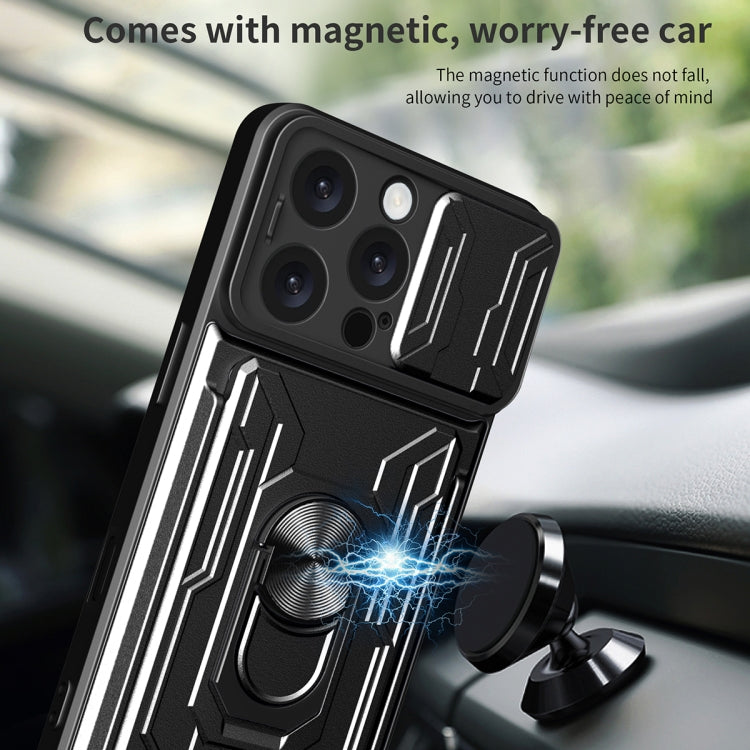 For iPhone 16 Pro Max Sliding Camshield TPU+PC Phone Case with Card Slot(Rose Gold) by buy2fix