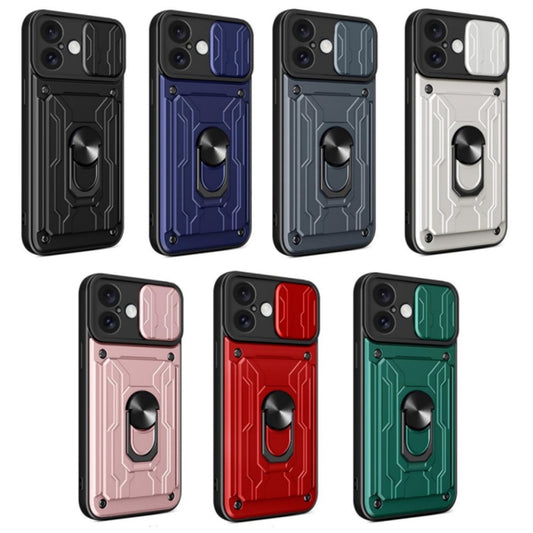 For iPhone 16 Plus Sliding Camshield TPU+PC Phone Case with Card Slot(Grey) by buy2fix