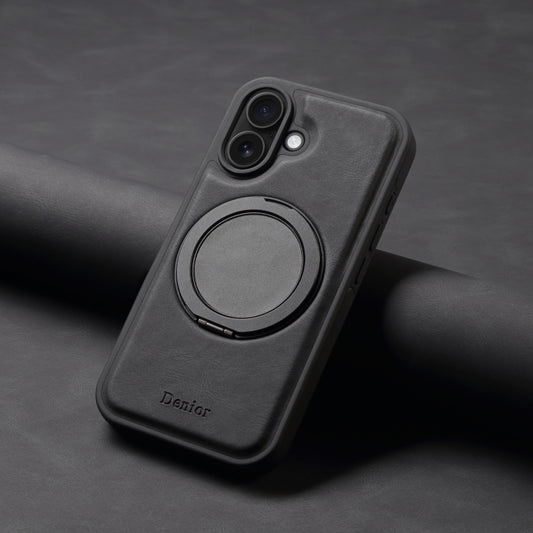 For iPhone 16 Denior A14 Skin Feel Rotating Holder MagSafe Phone Case(Black) - iPhone 16 Cases by Denior | Online Shopping UK | buy2fix