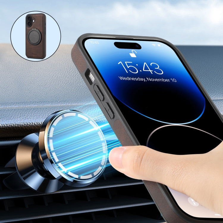 For iPhone 16 Plus Denior A14 Skin Feel Rotating Holder MagSafe Phone Case(Brown) by Denior