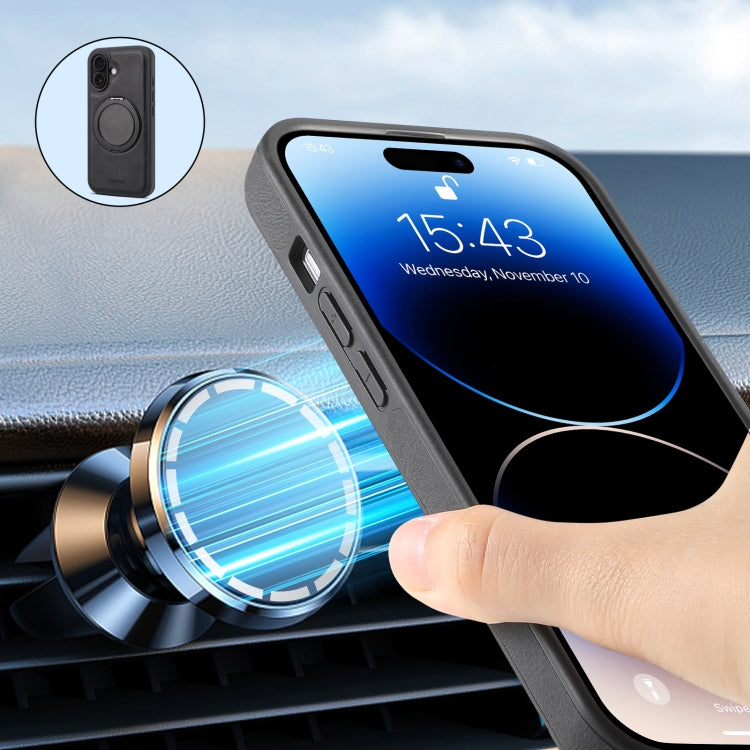 For iPhone 16 Plus Denior A14 Skin Feel Rotating Holder MagSafe Phone Case(Black) by Denior