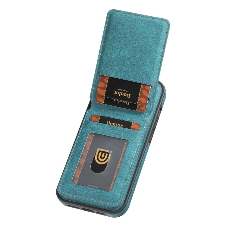 For iPhone 13 Pro Max Denior D18 Skin Feel Rotating Holder MagSafe Detachable Card Slot Phone Case(Blue) by Denior
