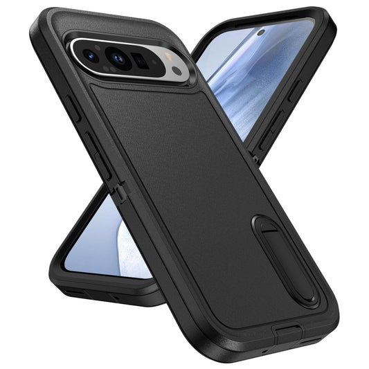 For Google Pixel 9 Pro Rugged PC + Silicone Phone Case with Holder(Black) by buy2fix
