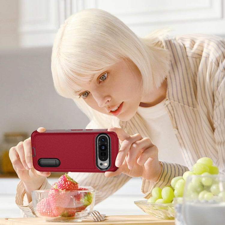 For Google Pixel 9 Pro Rugged PC + Silicone Phone Case with Holder(Red+Black) by buy2fix