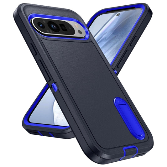 For Google Pixel 9 Pro Rugged PC + Silicone Phone Case with Holder(Dark Blue+Royal Blue) by buy2fix