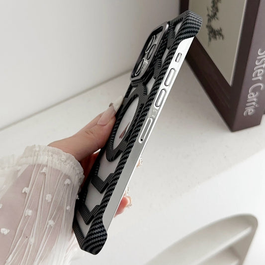 For iPhone 16 Pro Max Borderless Carbon Fiber Lens Protection Bracket MagSafe Phone Case(Blue) by buy2fix