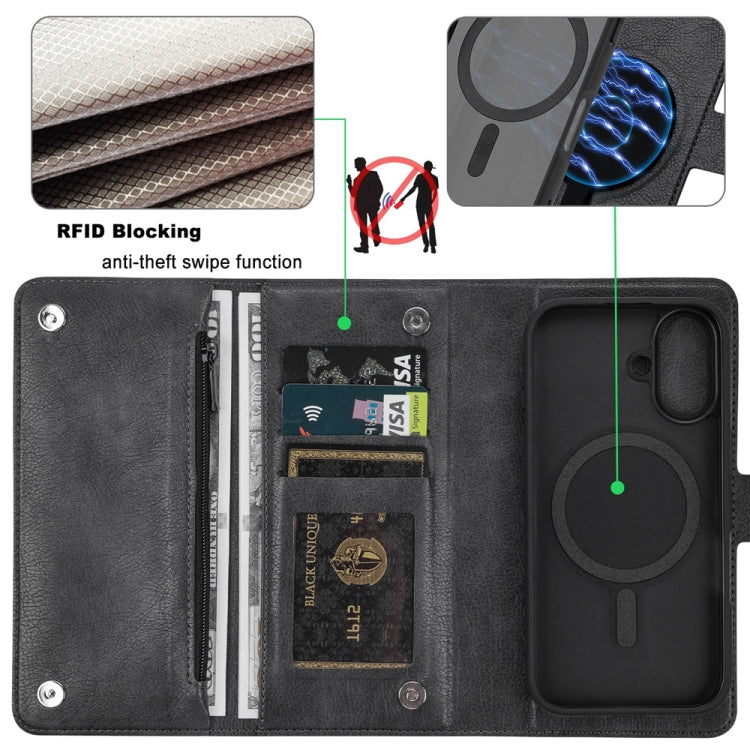 For iPhone 16 Plus ViLi GVS Series MagSafe Magnetic RFID Leather Phone Case(Black) - iPhone 16 Plus Cases by ViLi | Online Shopping UK | buy2fix