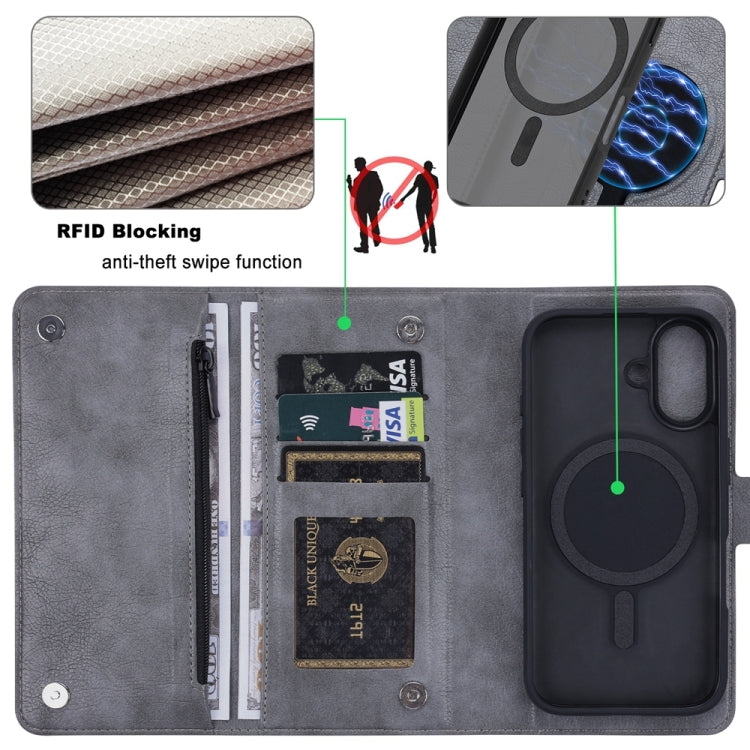 For iPhone 16 Plus ViLi GVS Series MagSafe Magnetic RFID Leather Phone Case(Grey) by ViLi