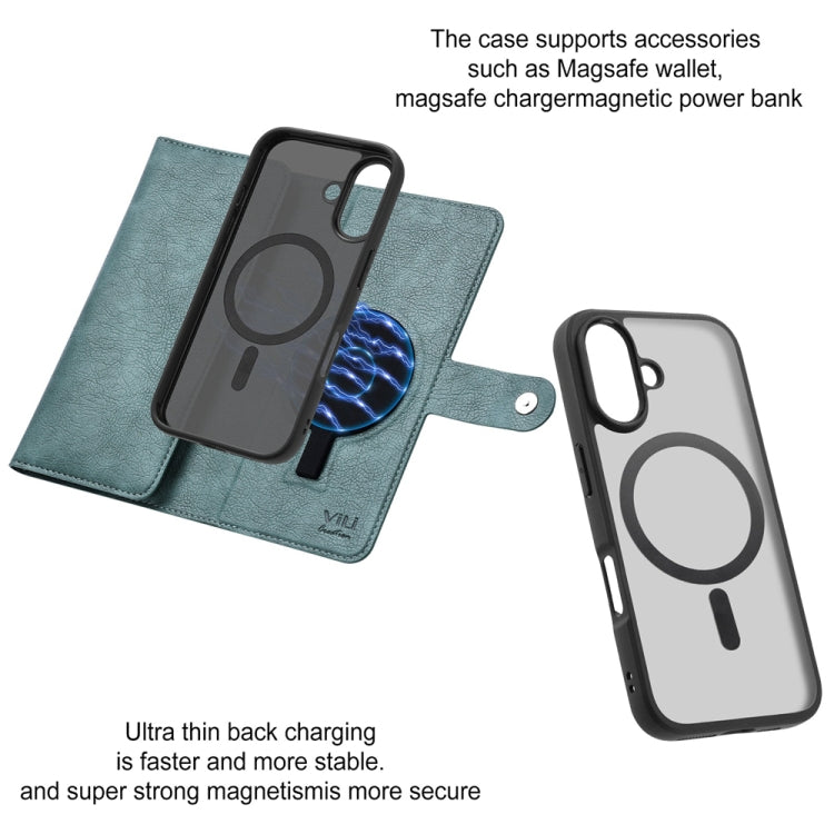 For iPhone 16 Plus ViLi GVS Series MagSafe Magnetic RFID Leather Phone Case(Green) - iPhone 16 Plus Cases by ViLi | Online Shopping UK | buy2fix